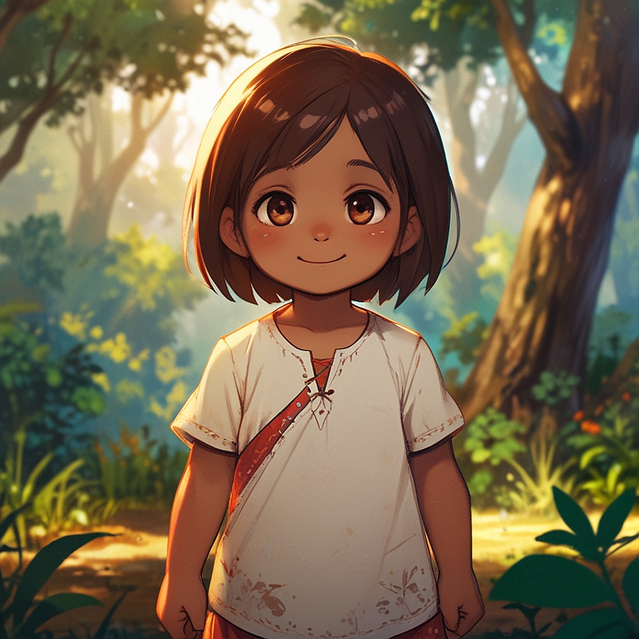 young indian girl with short straight hair in an illustrated style