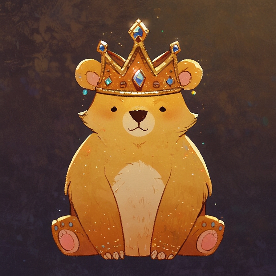 a cute bear wearing a magical crown, in an illustrated style