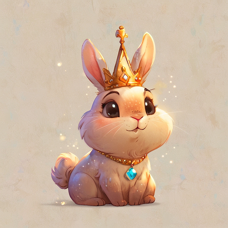 a cute bunny rabbit wearing a magical crown, in an illustrated style