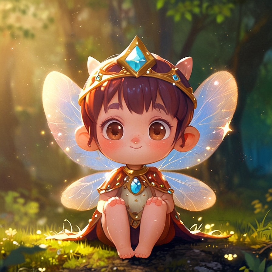 a cute fairy wearing a magical crown, in an illustrated style