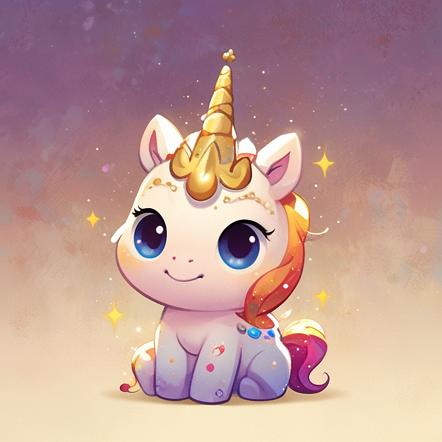 a cute unicorn wearing a magical crown, in an illustrated style
